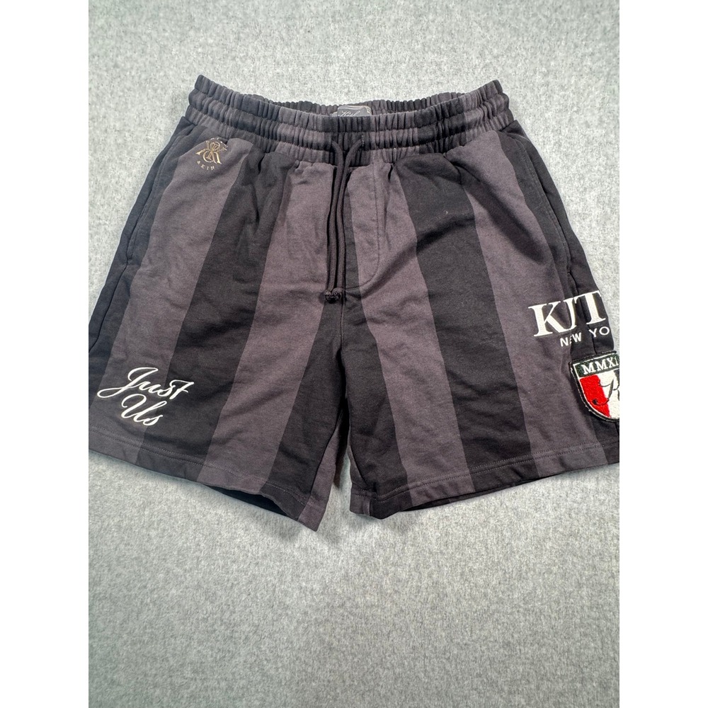 Kith New York Striped Sweat Shorts Black Grey Just Us MMXI Crest Mens Size M